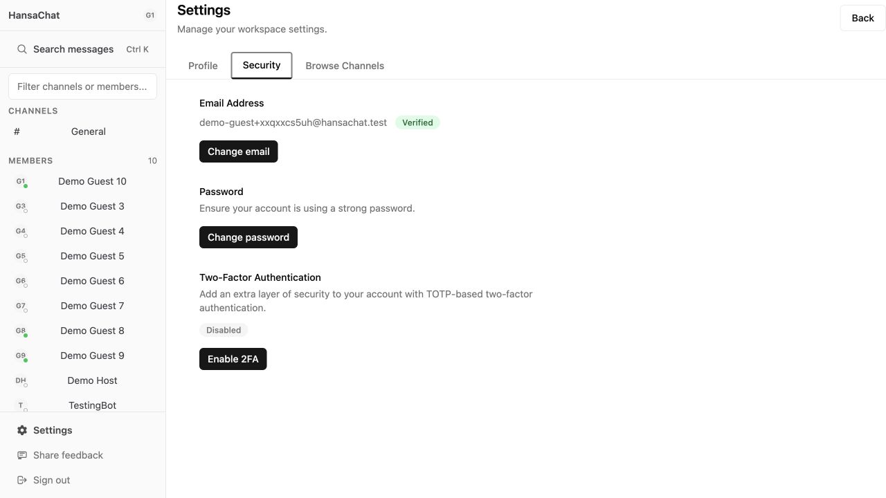 Security settings