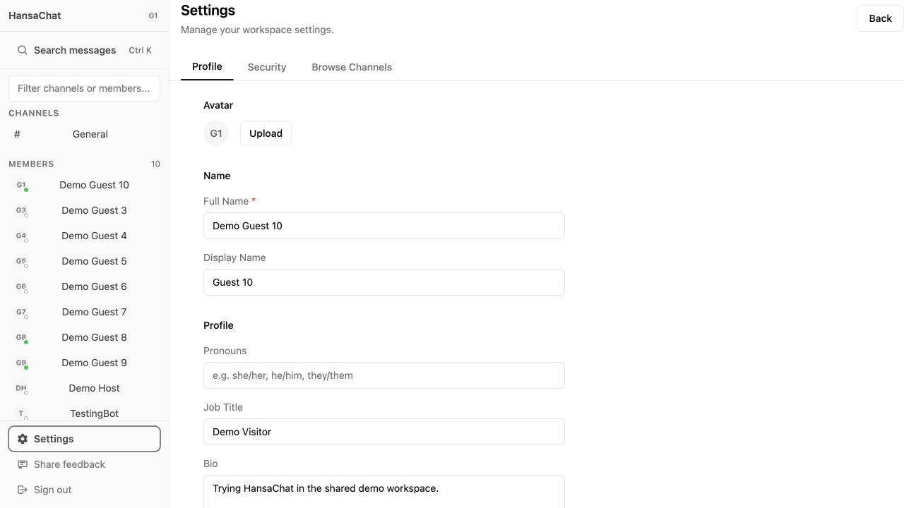 Profile settings