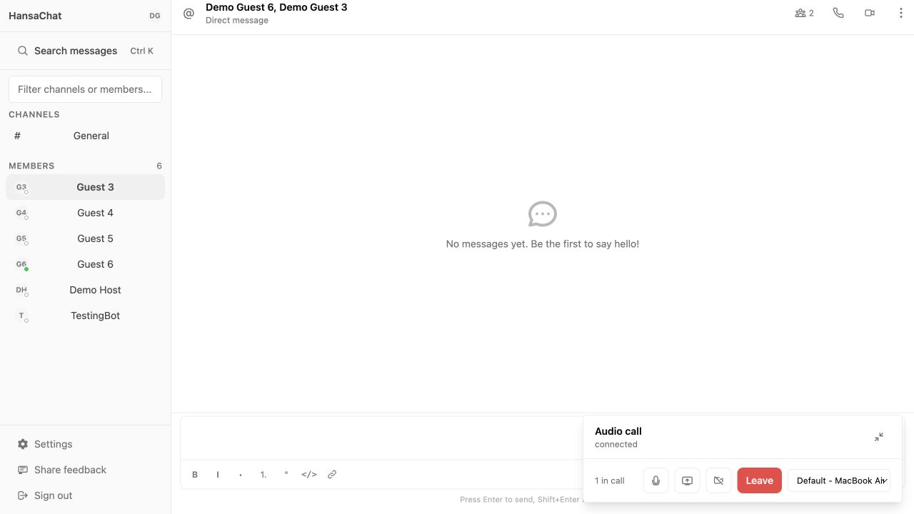 Direct message audio call