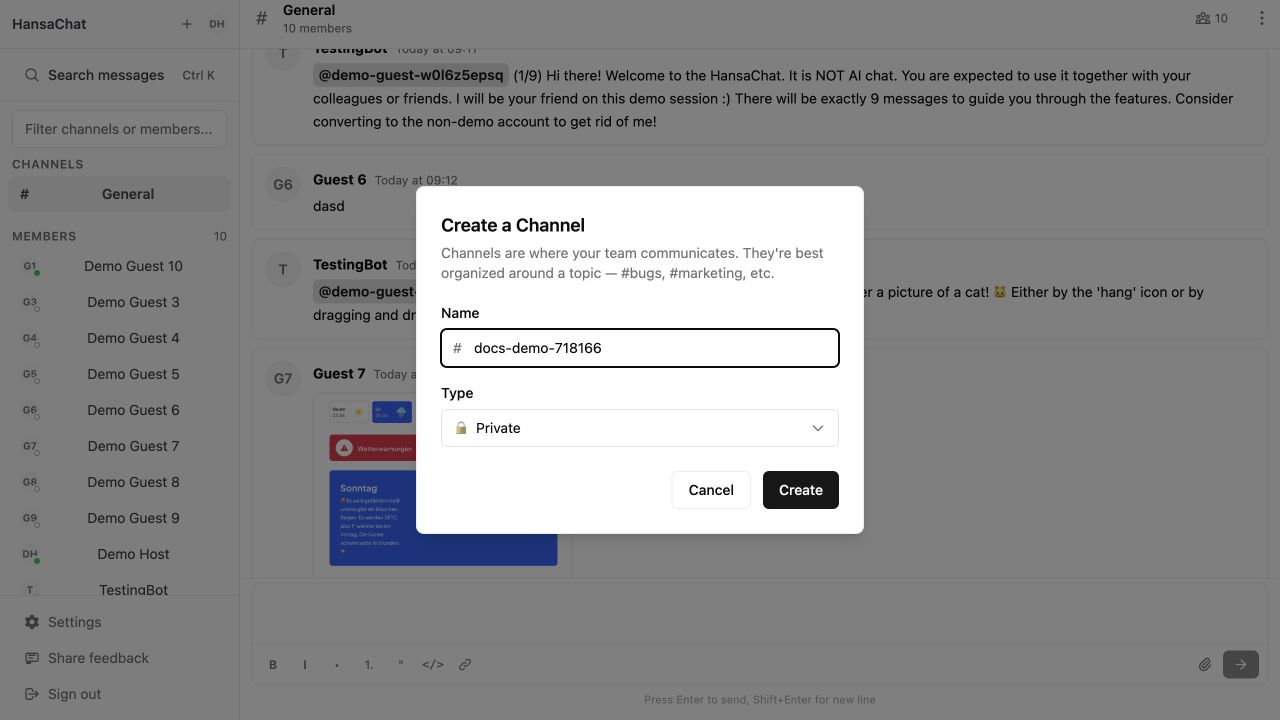 Channel ready to create
