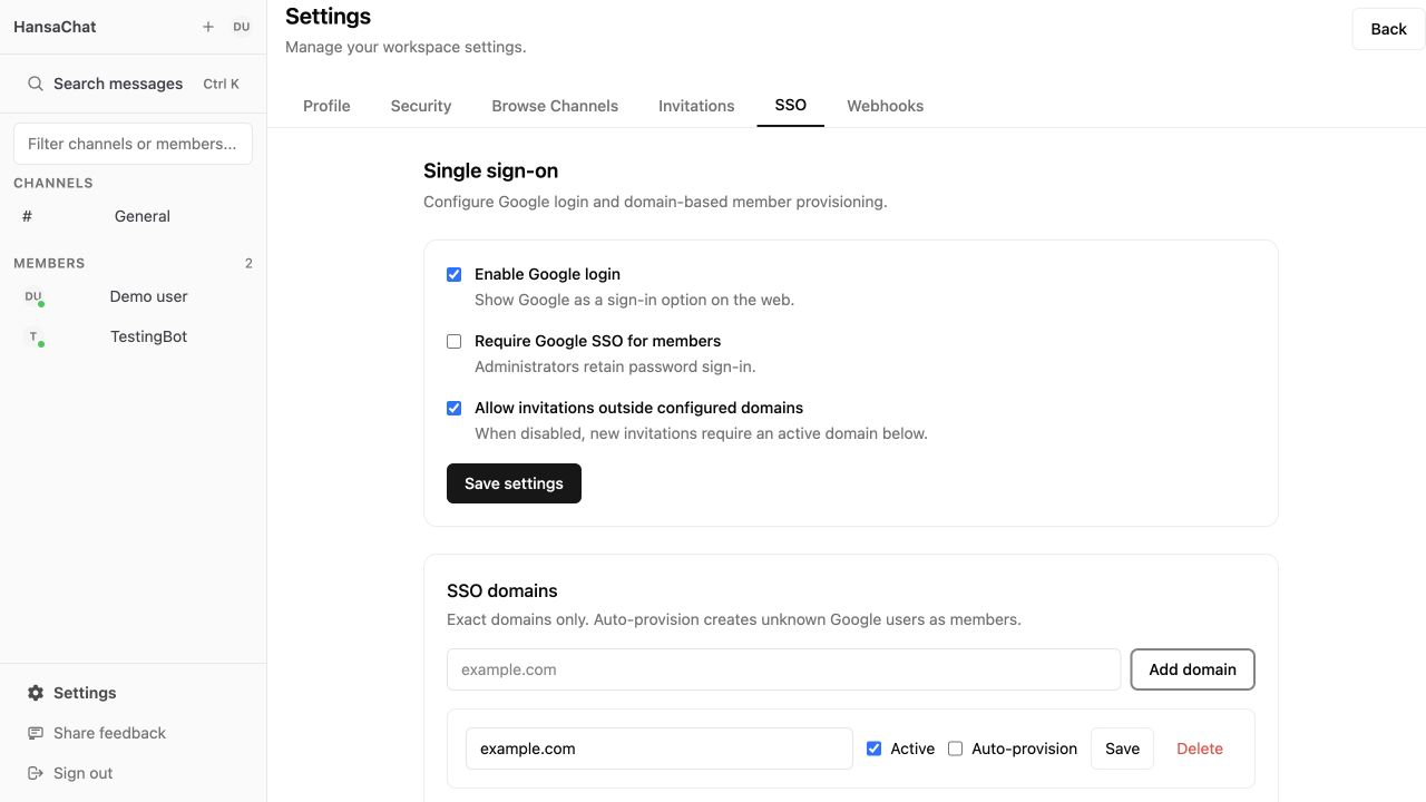 SSO domain options