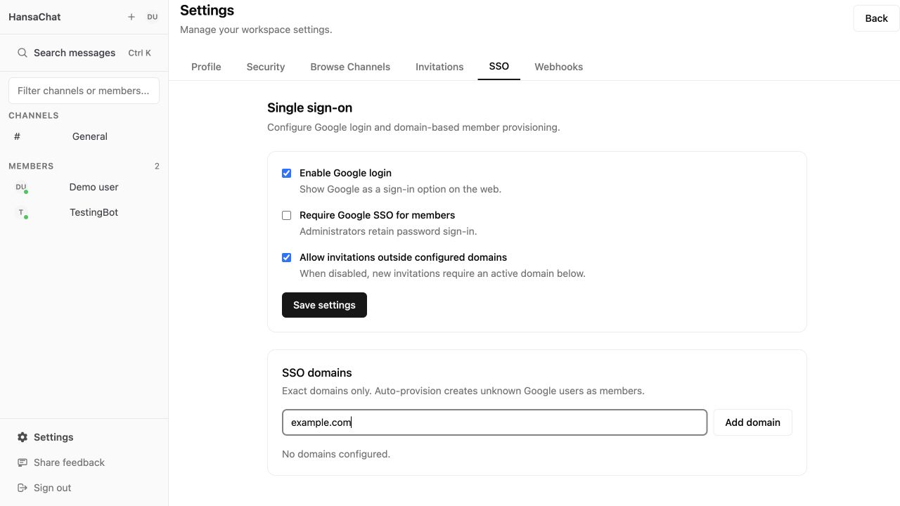 Enter an SSO domain