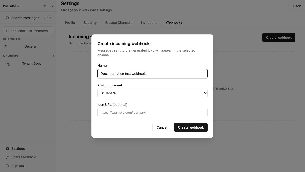 Create webhook form
