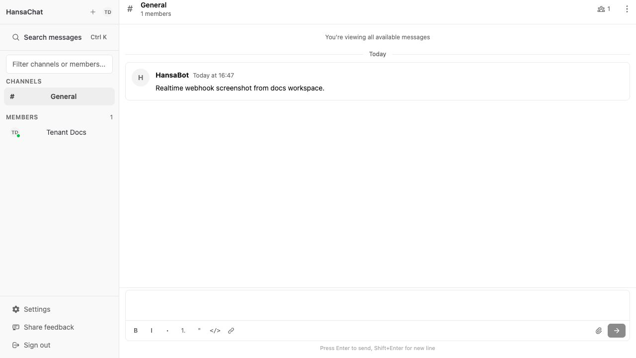 Webhook test message in a channel