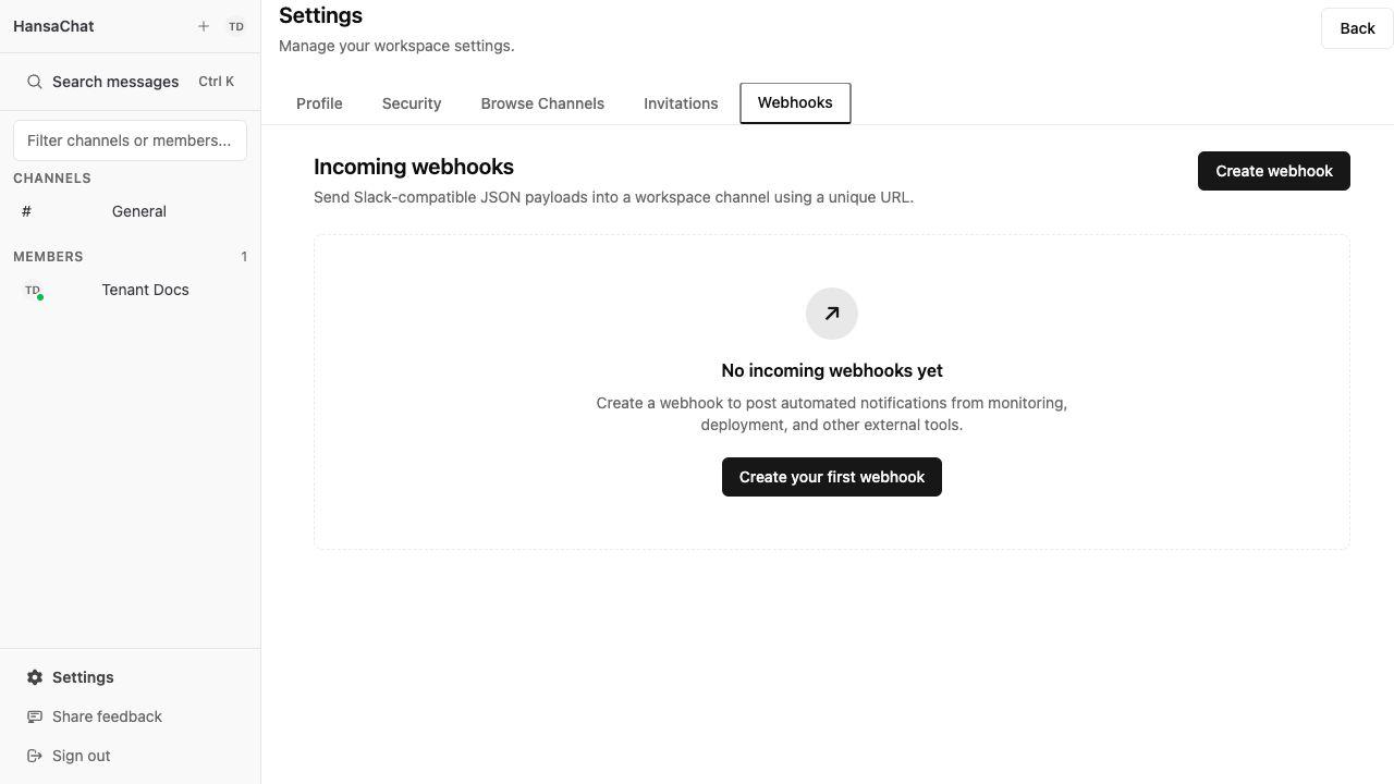Empty webhooks page