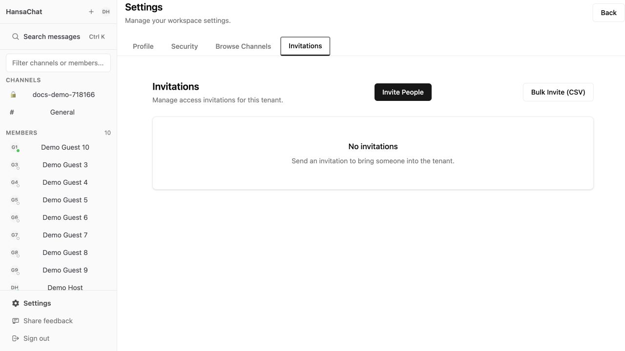 Invitations tab