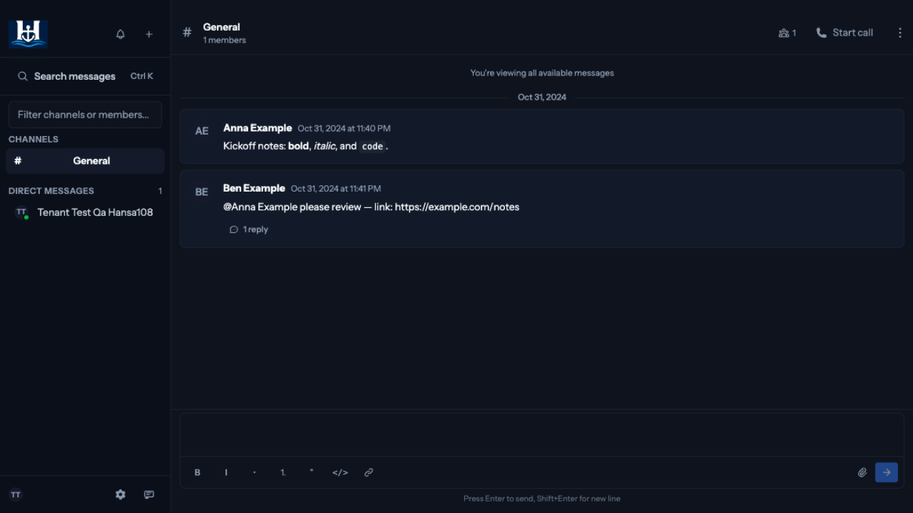 Imported Google Chat history in the General channel