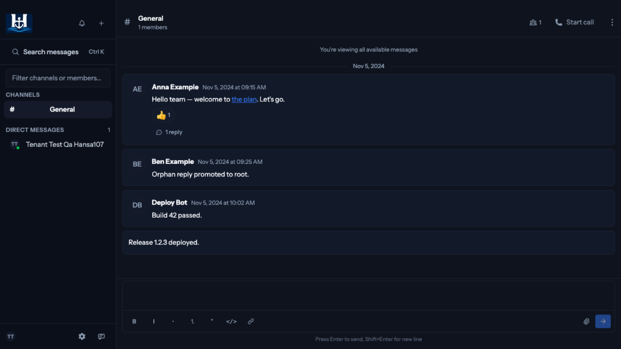 Imported Microsoft Teams history in the General channel