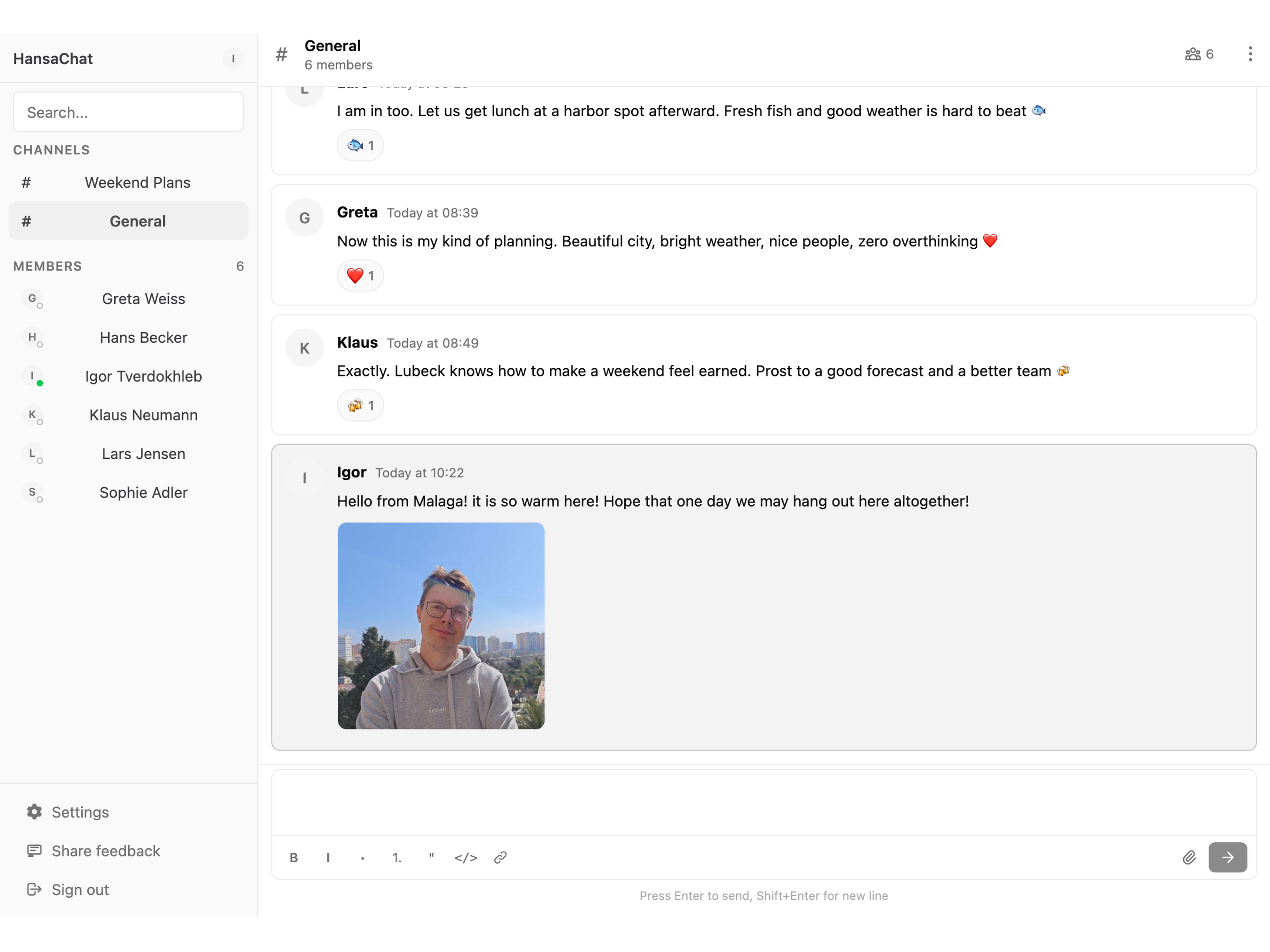 The same HansaChat company conversation open on an iPad