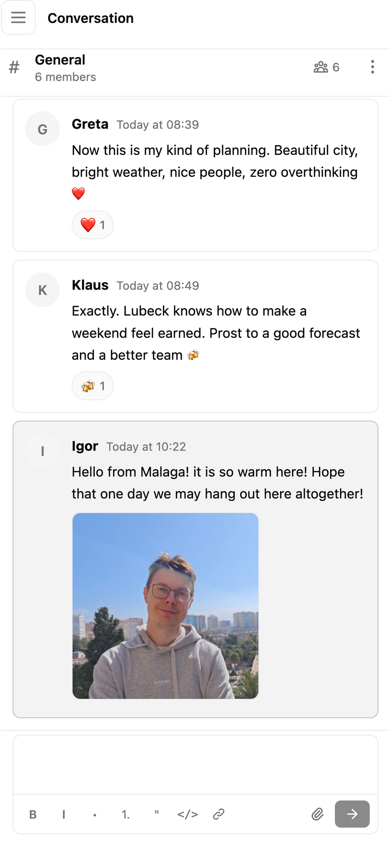 The same HansaChat company conversation open on an iPhone